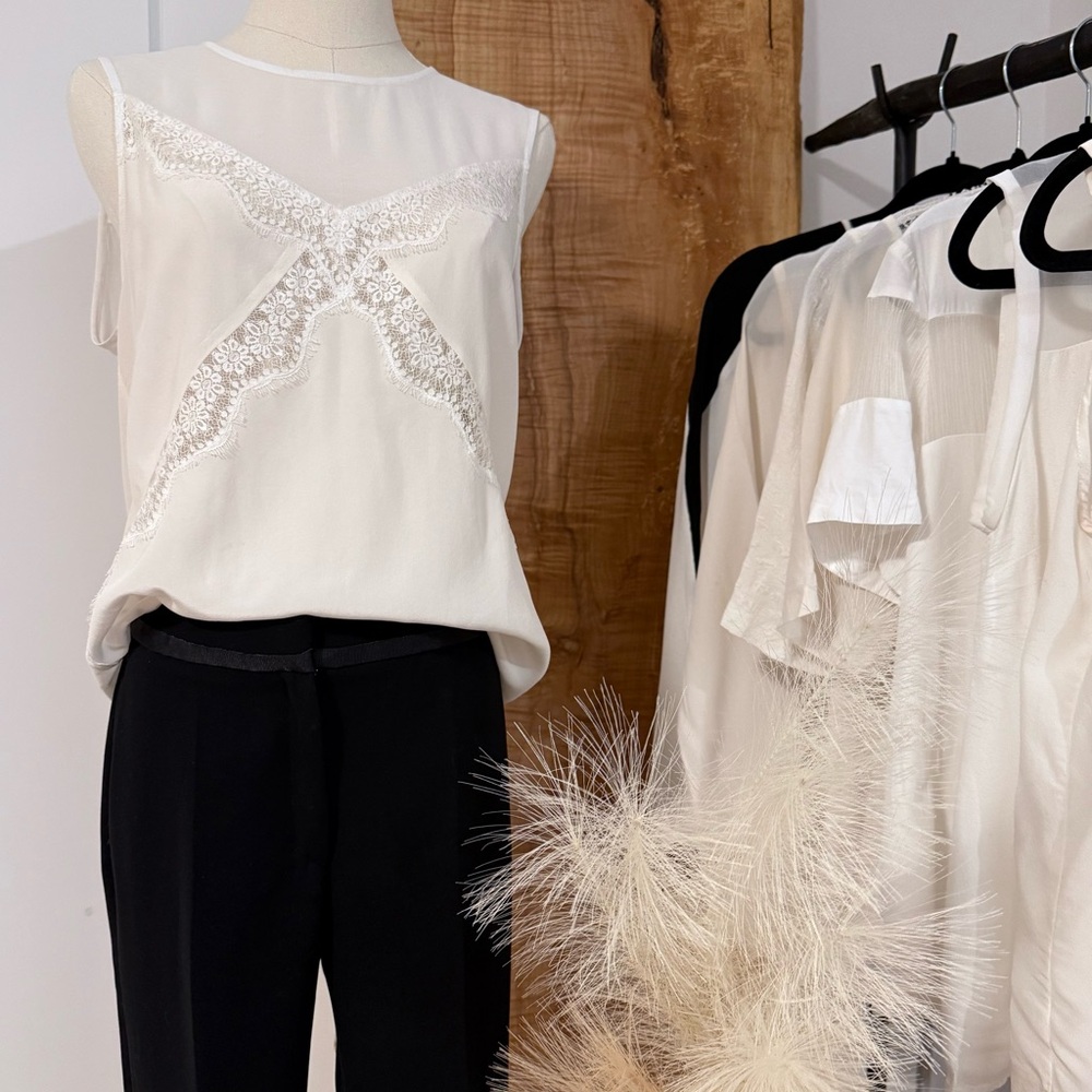 Sandro White Lace Detail Blouse